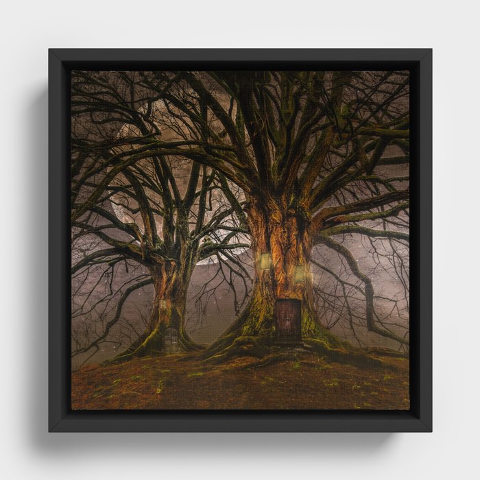 Fairy Home on a Moonlit Night Framed Canvas