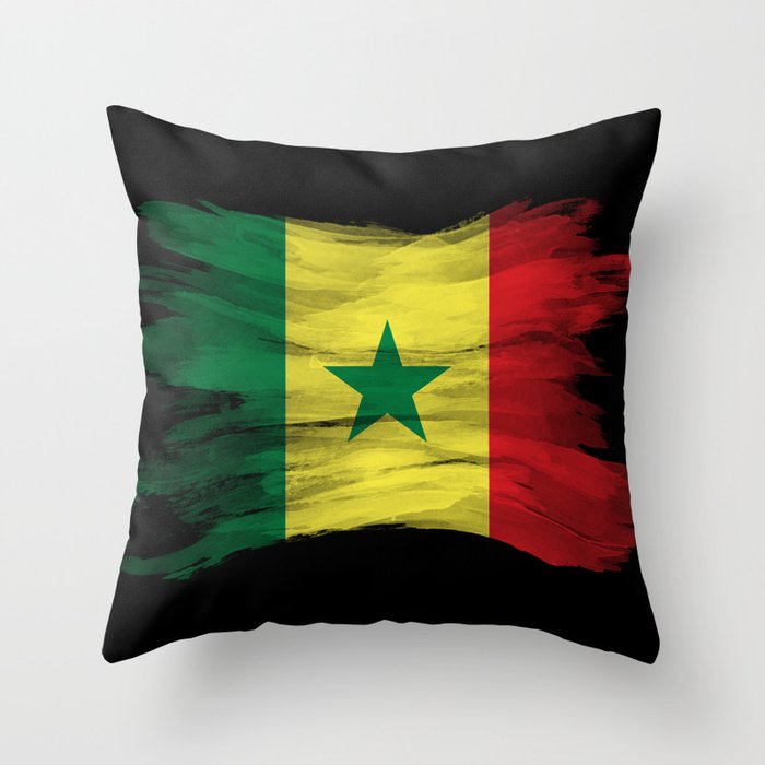 Senegal flag brush stroke, national flag Throw Pillow