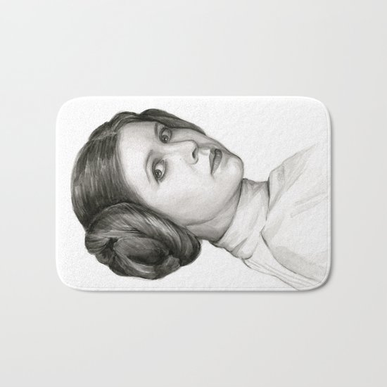 Princess Leia Watercolor Painting Carrie Fisher Portrait Bath Mat