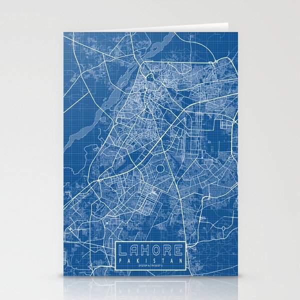 Lahore City Map of Punjab, Pakistan - Blueprint Stationery Cards