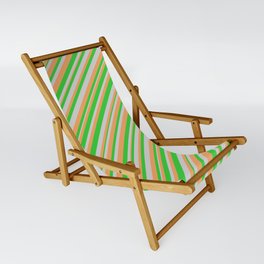 [ Thumbnail: Light Grey, Brown, and Lime Green Colored Stripes Pattern Sling Chair ]