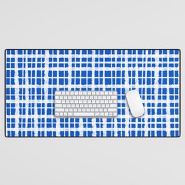 Retro Painted Plaid in Blue and White Desk Mat