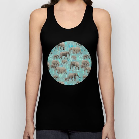 Sweet Elephants in Soft Teal Unisex Tank Top