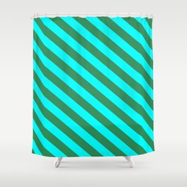 [ Thumbnail: Aqua & Sea Green Colored Lines Pattern Shower Curtain ]