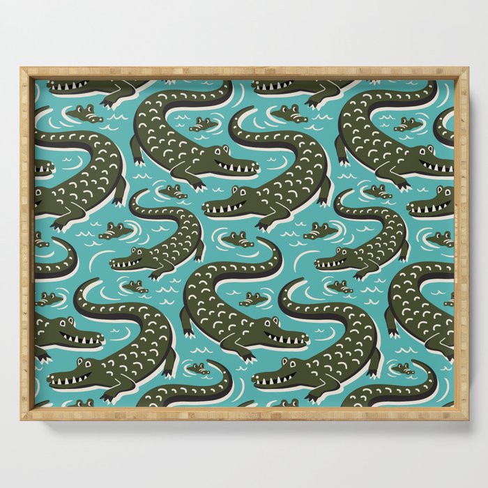 Alligator - Down In The Bayou - Aqua Serving Tray