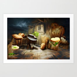 Wooden rustic cottage in the forest Art Print