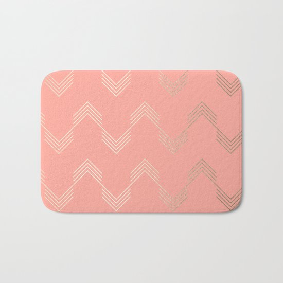 Simply Deconstructed Chevron White Gold Sands on Salmon Pink Bath Mat