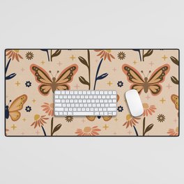 Retro Butterflies pattern - Daisy field Desk Mat