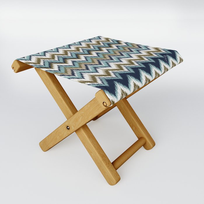 8-Bit Ikat Pattern – Blue & Tan Folding Stool