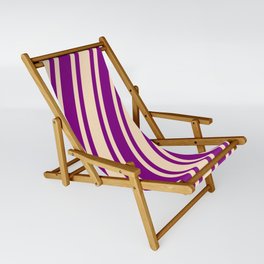[ Thumbnail: Purple & Bisque Colored Striped/Lined Pattern Sling Chair ]