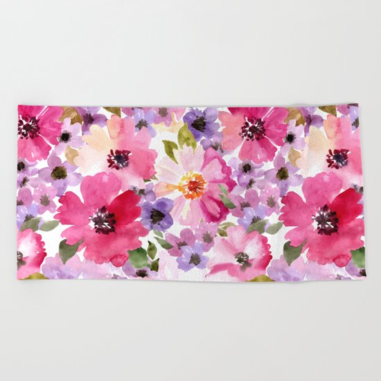 FLOWERS WATERCOLOR 6 Beach Towel