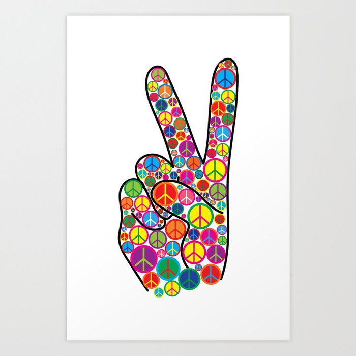 Cool Colorful Groovy Peace Sign and Symbols Art Print