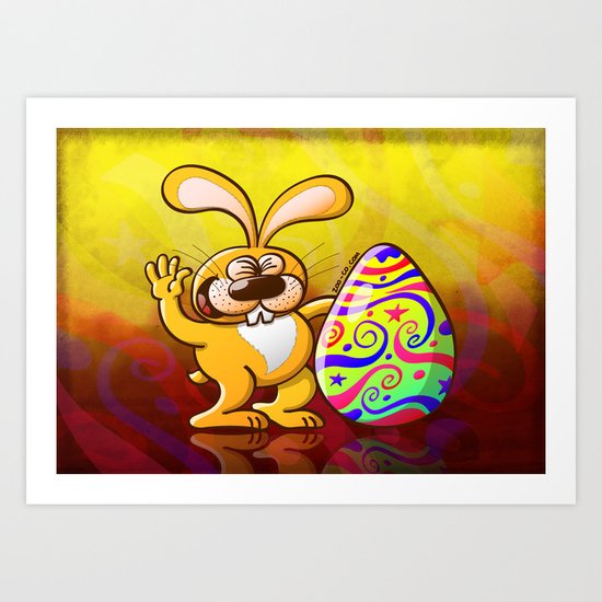 Easter Bunny Proud of his Big Decorated Egg Art Print