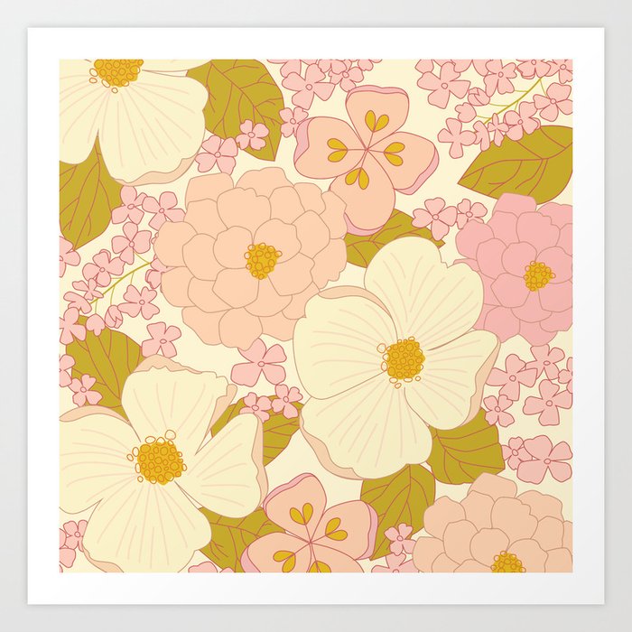 Pink Pastel Vintage Floral Pattern Kunstdrucke