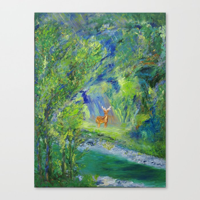 Deer – River Canvas Print