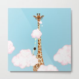 Giraffe Enjoy yummy Cloud Candy Metal Print | Expressionism, Glasses, Nursery, Giraffe, Design, Whimsical, Digital, Illustration, Cute, Adorable 