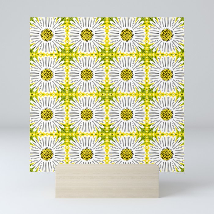 Daisies Retro Spring Flowers Pattern Mini Art Print