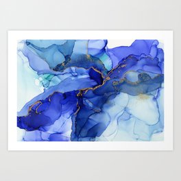 Abstract Iris Blue Floral Ink Art Print