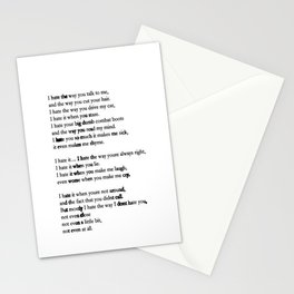 10 Things i Hate About You - Poem Stationery Cards