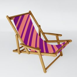 [ Thumbnail: Salmon and Purple Colored Pattern of Stripes Sling Chair ]