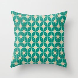 Atomic Age 1950s Retro Starburst Pattern in Mid-Century Modern Beige and Turquoise Teal   Throw Pillow