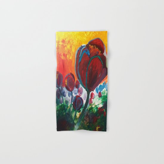 Blue High Poppies on Fire Hand & Bath Towel