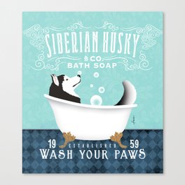 Siberian Husky dog bath tub clawfoot bubble soap wash your paws art artwork  Canvas Print