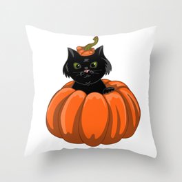 Halloween Black Cat and Pumpkin Throw Pillow