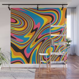 Liquid Retro Swirl Abstract Pattern in Trendy Colors Wall Mural