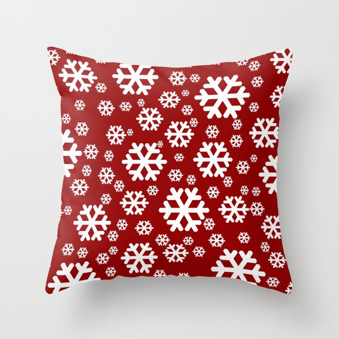 Red and white simple snowflakes pattern Throw Pillow
