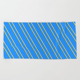 [ Thumbnail: Blue, Bisque & Green Colored Lines/Stripes Pattern Beach Towel ]