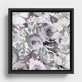 Botanical mint green ivory lavender gray acrylic paint floral Framed Canvas