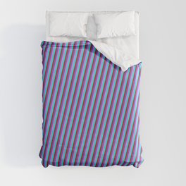 [ Thumbnail: Slate Blue, Violet, Cyan, and Red Colored Lines Pattern Duvet Cover ]