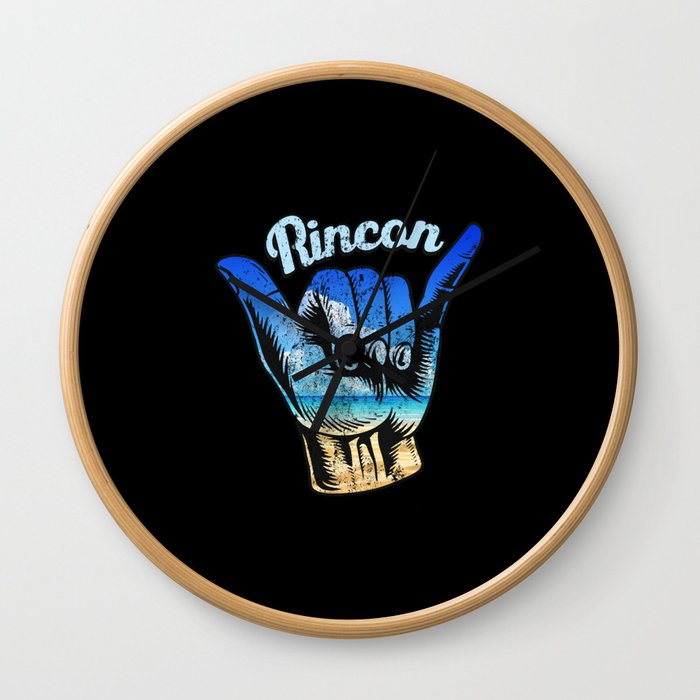 Rincon shaka hand. Rincon surfing. Perfect present for mother dad friend him or her  Wall Clock