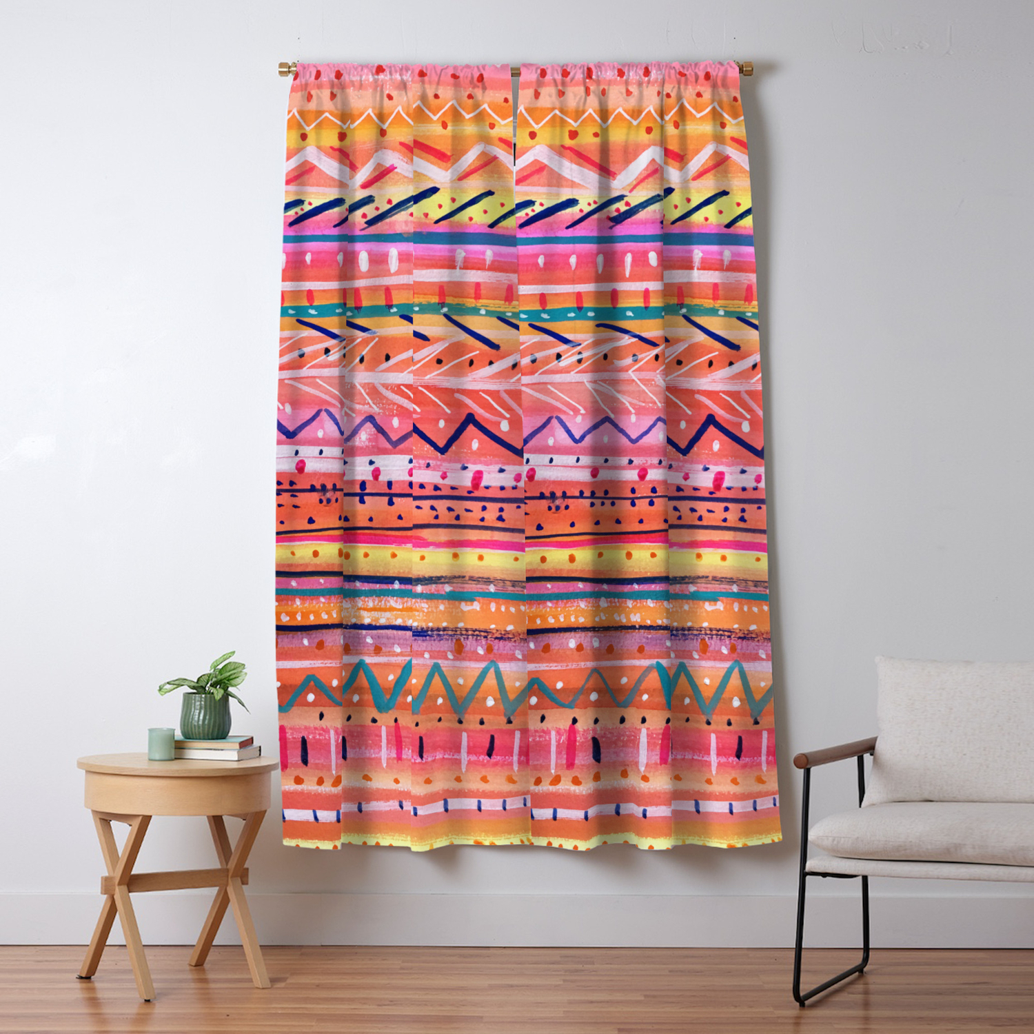 Hand Painted Bright Patterned Stripes Blackout Curtain By