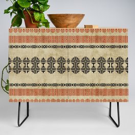 Orange Linen Mud Cloth Credenza | Contemporary, Graphicdesign, Abstract, Tribal, Pattern, Linen, Orange, Geometric, Brown, Fabric 