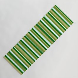 [ Thumbnail: Green, Dark Khaki, Dark Green & Light Cyan Colored Lined Pattern Yoga Mat ]