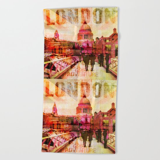 London St. Pauls Cathedral modern illustration typography Beach Towel