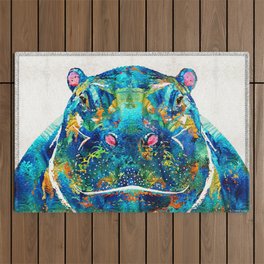 Hippopotamus Art - Happy Hippo - By Sharon Cummings Outdoor Rug
