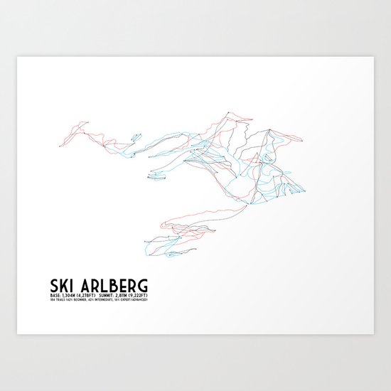 Ski Arlberg St Christoph And St Anton Unlabeled Tirol Austria Minimalist Winter Trail Art Art Print By Circlesquarediamond Society6