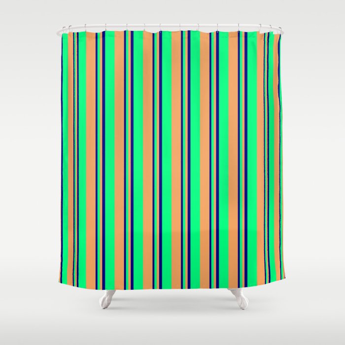 Blue, Green & Brown Colored Lines/Stripes Pattern Shower Curtain