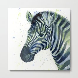 Zebra Watercolor Blue Green Animal Metal Print