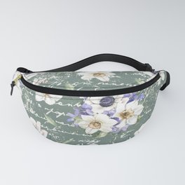 Watercolor Daffodils and Violets on Pale Khaki Green Fanny Pack