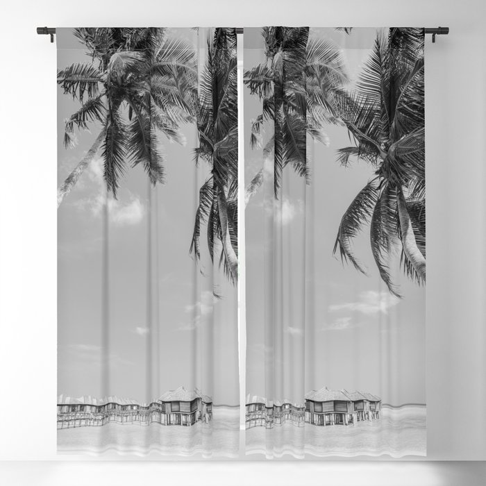 Tropical Beach Black and White Blackout Curtain