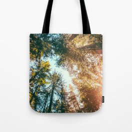 California Redwoods Sun-rays and Sky Tote Bag