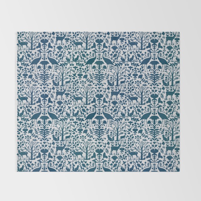 Folk Art Pattern Blue Teal On Gray Throw Blanket By Madlove Society6 Folk Art Pattern Blue Teal On Gray Throw Blanket