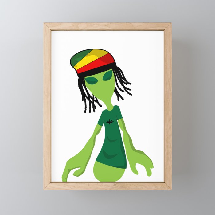 Rastafari Alien Smoking Weed Rasta Marijuana Smoker Design Framed Mini Art Print By Ingeniusproducts Society6