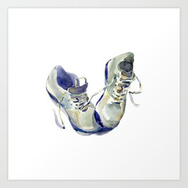 Sports equipment shoes sneakers for training, gym, tennis, running. Watercolor hand-drawn sketch. Art Print