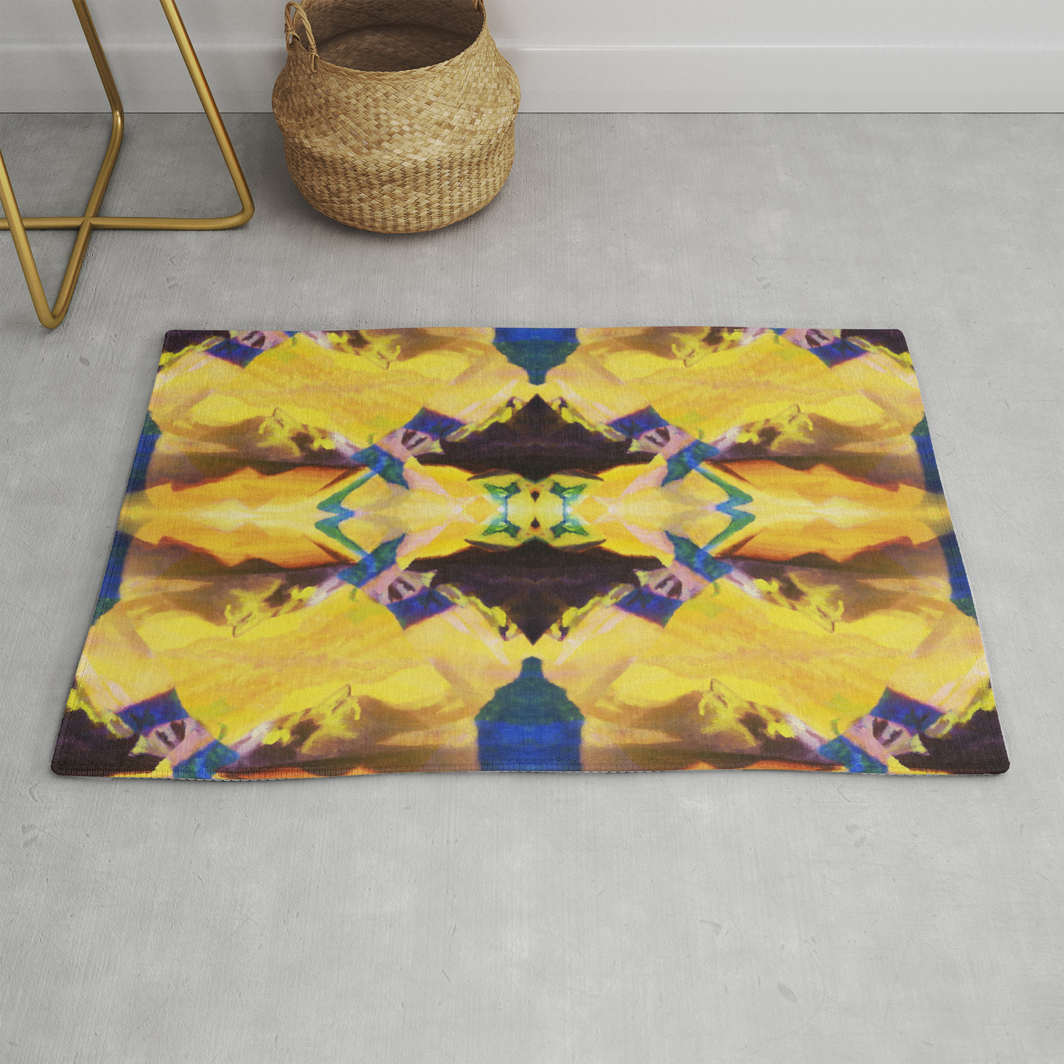 Blue And Yellow Abstract Pattern Rug By Bansheeda Society6