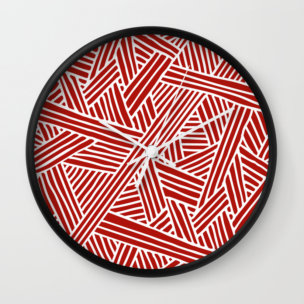 Abstract Navy Red White Lines And Triangles Pattern Wall Clock